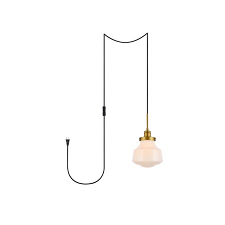 Lyle 1 Light Brass And Frosted White Glass Plug In Pendant
